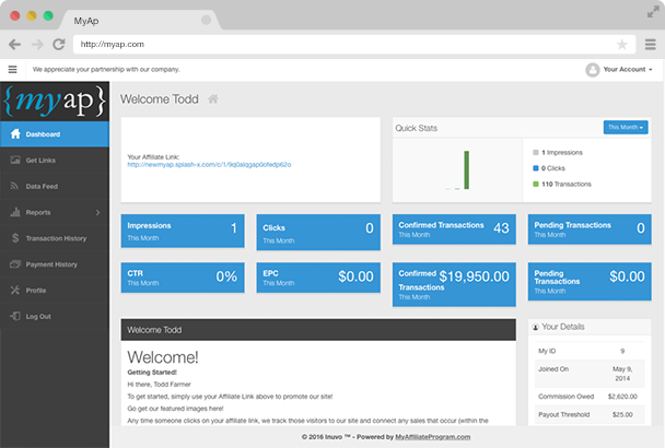 MYAP private-labeled affiliate welcome portal